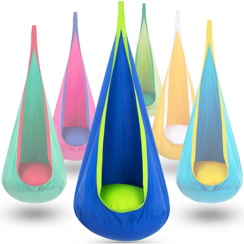 Kids Outdoor Hanging Chair - Kinder-Hängeschaukel mit aufblasbarem Kissen und Seitentasche,