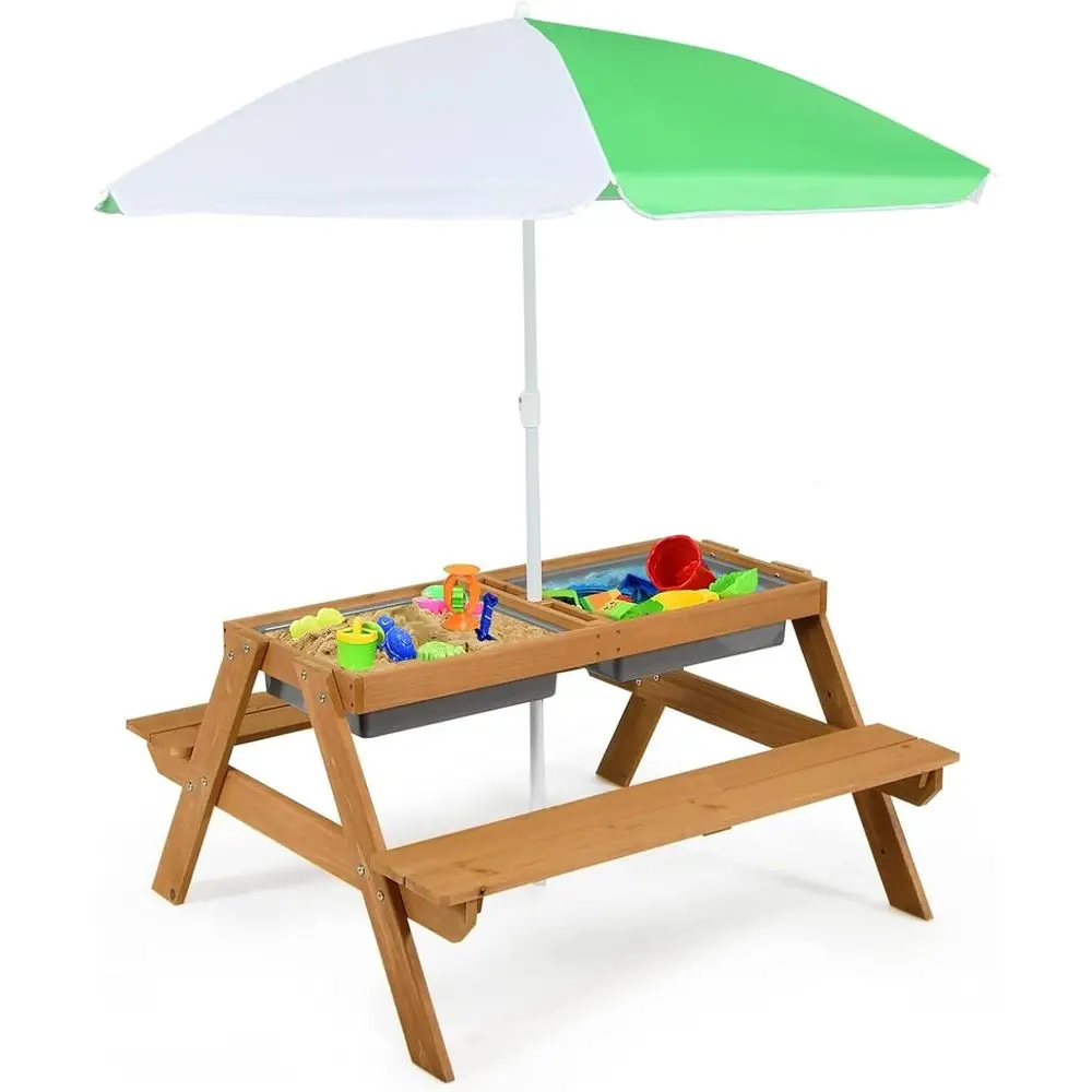 Kids Outdoor Sandbox - 4-in-1 Holz-Sand- und Wassertisch mit abnehmbaren