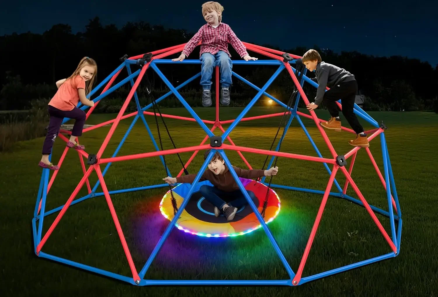 Kids Outdoor Climbing Dome - Hapfan Kletterkuppel-Schaukelset mit LED-Schaukelscheibe, Klettergerüst für