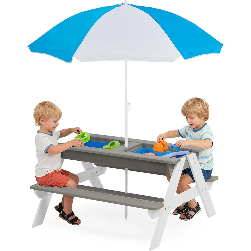 Kids Outdoor Play Table - Konvertierbarer 3-in-1 Holz-Picknicktisch für Kinder, Outdoor-Sand-