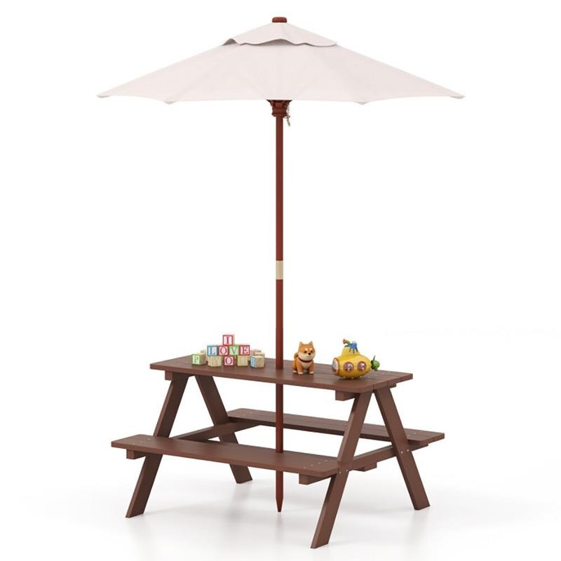 Kids Outdoor Umbrella - Outdoor 4-Sitzer Kinder-Picknicktisch-Set mit Abnehmbarem Sonnenschirm