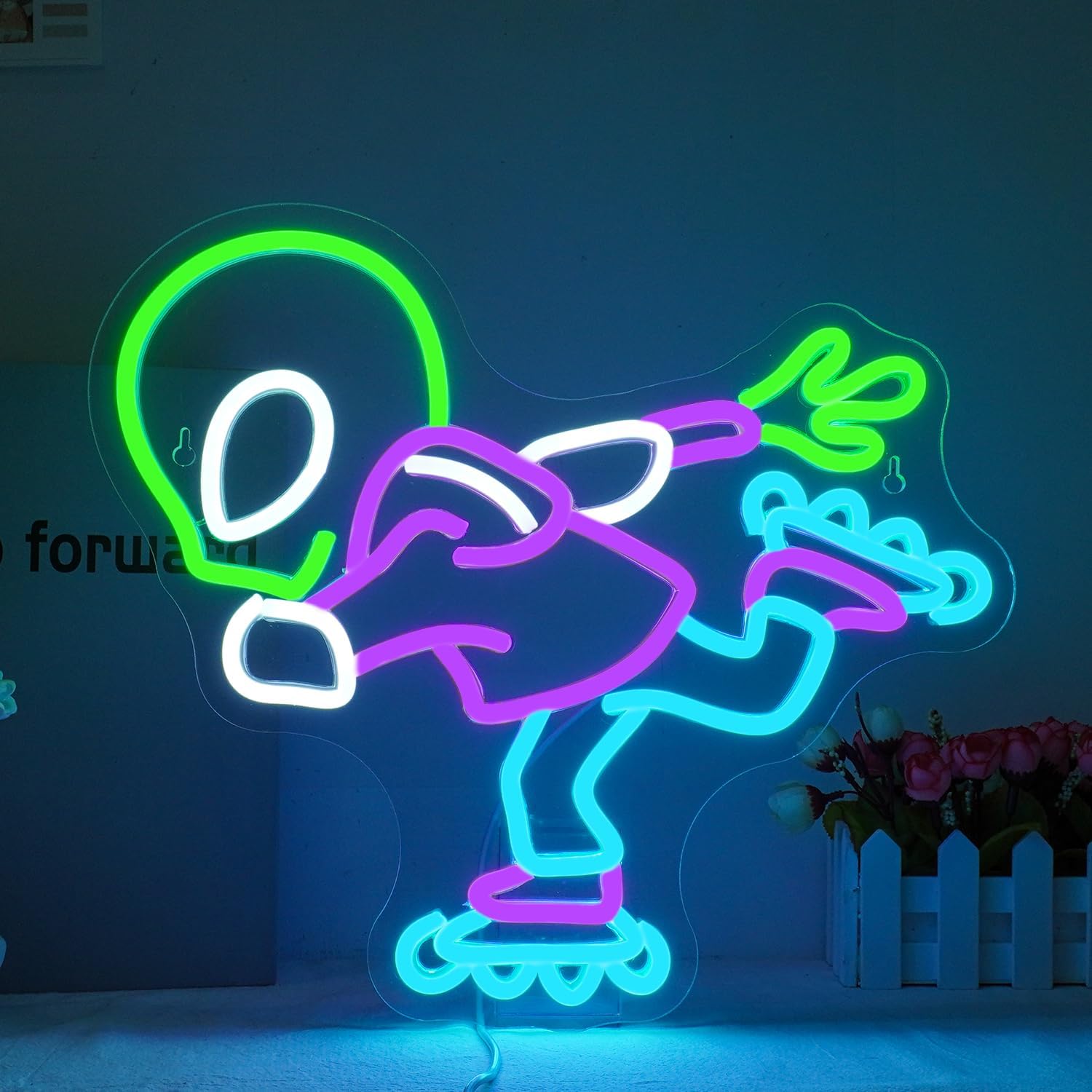 Kids Outdoor Zone - Dabbing Dinosaur Roller Skate Neon-Schild LED-Wandkunst