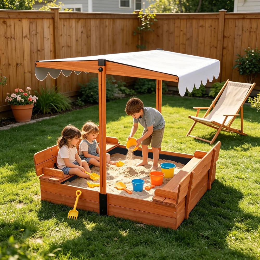 US-Versand: Holz-Sandkasten fü – Kids Outdoor Sandbox Bewertung und Preis