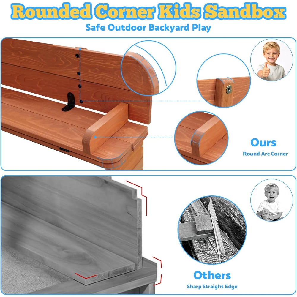 US-Versand: Holz-Sandkasten fü – Kids Outdoor Sandbox Bewertung und Preis